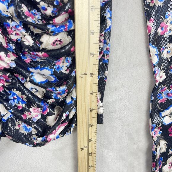 Rotate Birger Christensen Sierra Ruched Floral Print Jersey Top Black Combi Sz 6 - Picture 8 of 11